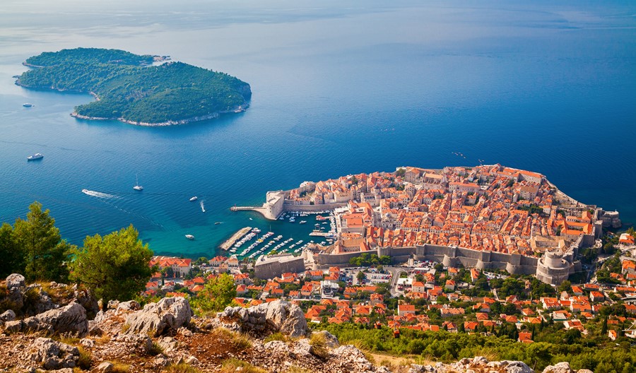 beautiful aerial view of Dubrovnik medieval Old town and Lokrum island South Dalmatia Croatia