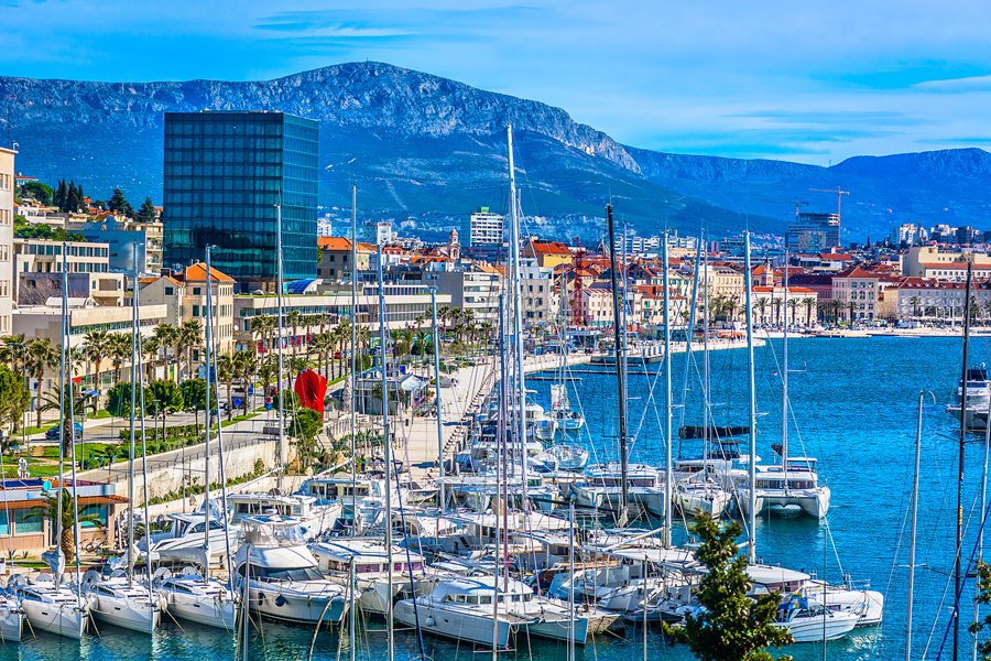 Scenic view at coastal town Split on Mediterranean Coast, Europe.